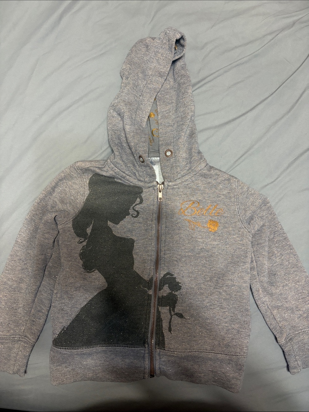 Disney Girls' Gray Belle Hooded Zip-Up Sweatshirt with Black Silhouette